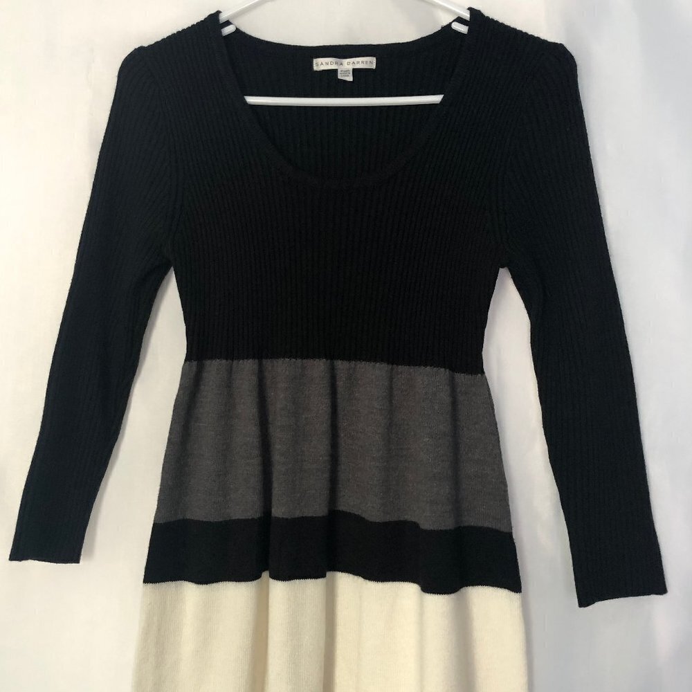 Sandra Darren Sweater Dress Color Black Cream and Gray Size PM - Picture 3 of 12